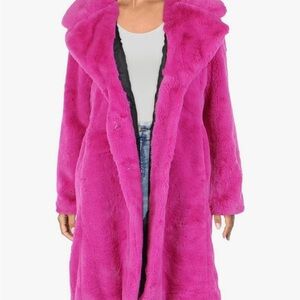 HOT HOT pink faux fur coat teddy fabric amazing XL collared oversized cuddly